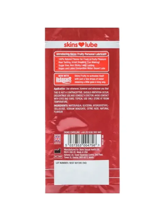 Skins - Lubrificante Fruttato A Base D'acqua Fragola Monodose 5 Ml - SKINS - Monodose e Pocket | erosidea.com