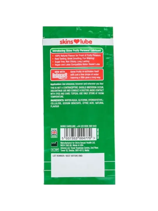 Skins - Lubrificante Fruttato A Base D'acqua Anguria Monodose 5 Ml - SKINS - Monodose e Pocket | erosidea.com
