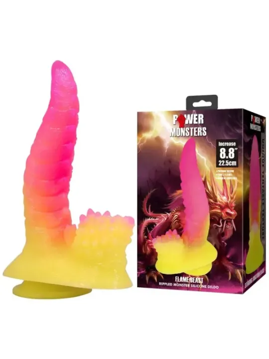 Power Monsters - Dildo Fantasy Mostro Ondulato Con Ventosa 225 Cm 55 Cm Rosa E Giallo - POWER MONSTERS - Dildo | erosidea.com