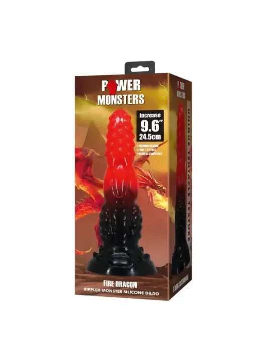 Power Monsters - Dildo Fantasy Drago Di Fuoco Con Ventosa 245 Cm 58 Cm Rosso E Nero - POWER MONSTERS - Dildo | erosidea.com