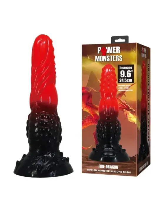 Power Monsters - Dildo Fantasy Drago Di Fuoco Con Ventosa 245 Cm 58 Cm Rosso E Nero - POWER MONSTERS - Dildo | erosidea.com