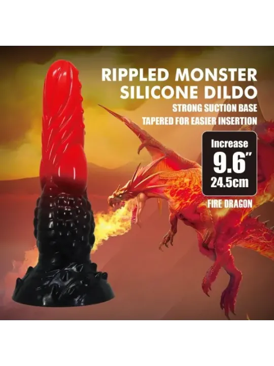 Power Monsters - Dildo Fantasy Drago Di Fuoco Con Ventosa 245 Cm 58 Cm Rosso E Nero - POWER MONSTERS - Dildo | erosidea.com