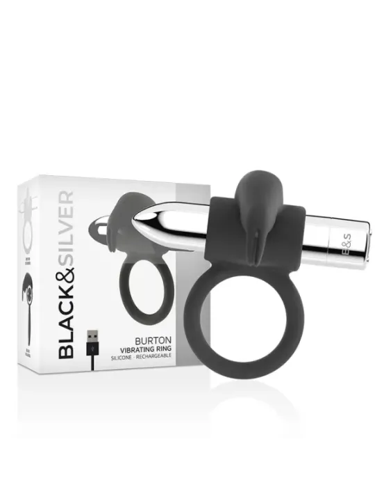 Black&Silver - Anello Ricaricabile Burton 10 Modalit€ Di Vibrazione - BLACK&SILVER - Anelli Fallici | erosidea.com