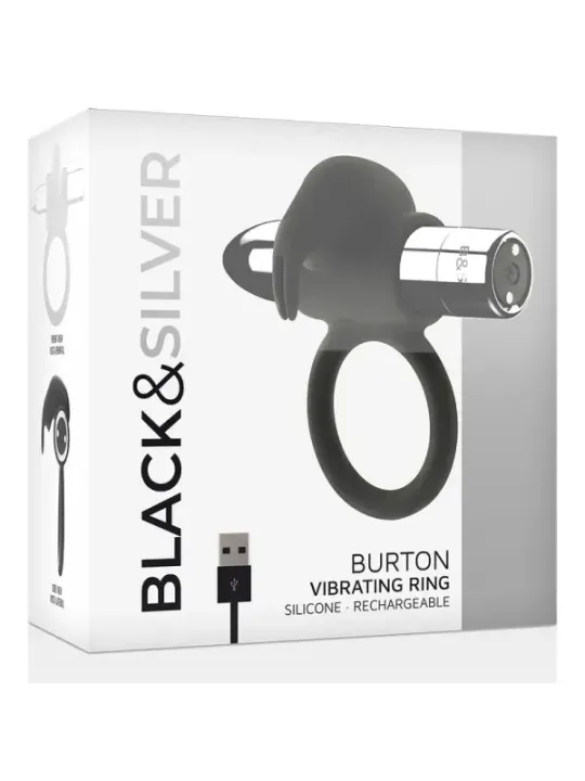 Black&Silver - Anello Ricaricabile Burton 10 Modalit€ Di Vibrazione - BLACK&SILVER - Anelli Fallici | erosidea.com