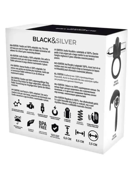 Black&Silver - Anello Ricaricabile Burton 10 Modalit€ Di Vibrazione - BLACK&SILVER - Anelli Fallici | erosidea.com