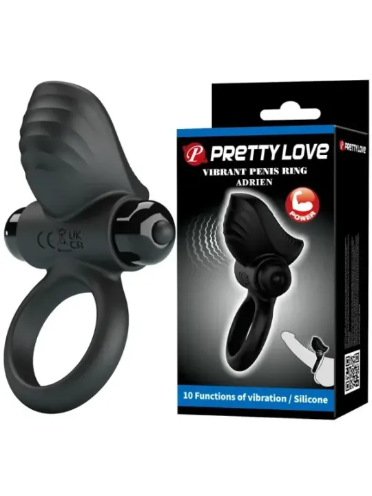Pretty Love - Adrien Anello Vibrante Per Pene 10 Funzioni Nero - FOR HIM - Anelli Fallici | erosidea.com