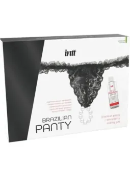 Intt Releases - Slip Nero Brasiliano Con Perle E Gel Lubrificante 50 Ml