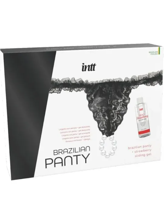 Intt Releases - Slip Nero Brasiliano Con Perle E Gel Lubrificante 50 Ml - INTT RELEASES - A Base Acqua | erosidea.com