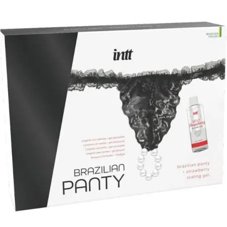 Intt Releases - Slip Nero Brasiliano Con Perle E Gel Lubrificante 50 Ml - INTT RELEASES - A Base Acqua | erosidea.com