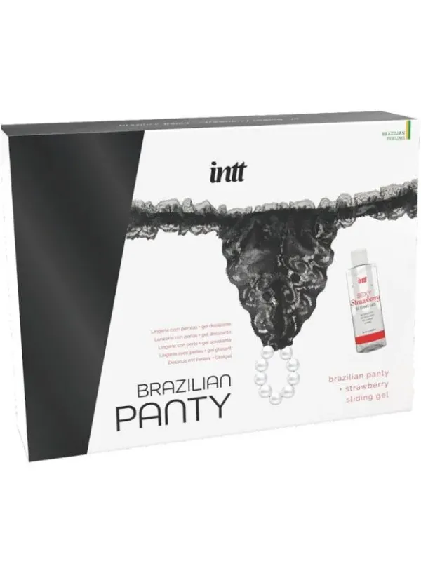 Intt Releases - Slip Nero Brasiliano Con Perle E Gel Lubrificante 50 Ml - INTT RELEASES - A Base Acqua | erosidea.com