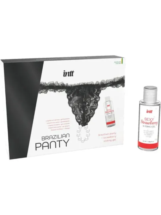 Intt Releases - Slip Nero Brasiliano Con Perle E Gel Lubrificante 50 Ml - INTT RELEASES - A Base Acqua | erosidea.com