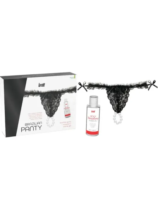 Intt Releases - Slip Nero Brasiliano Con Perle E Gel Lubrificante 50 Ml - INTT RELEASES - A Base Acqua | erosidea.com