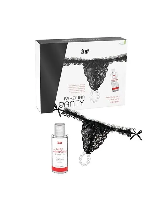 Intt Releases - Slip Nero Brasiliano Con Perle E Gel Lubrificante 50 Ml - INTT RELEASES - A Base Acqua | erosidea.com