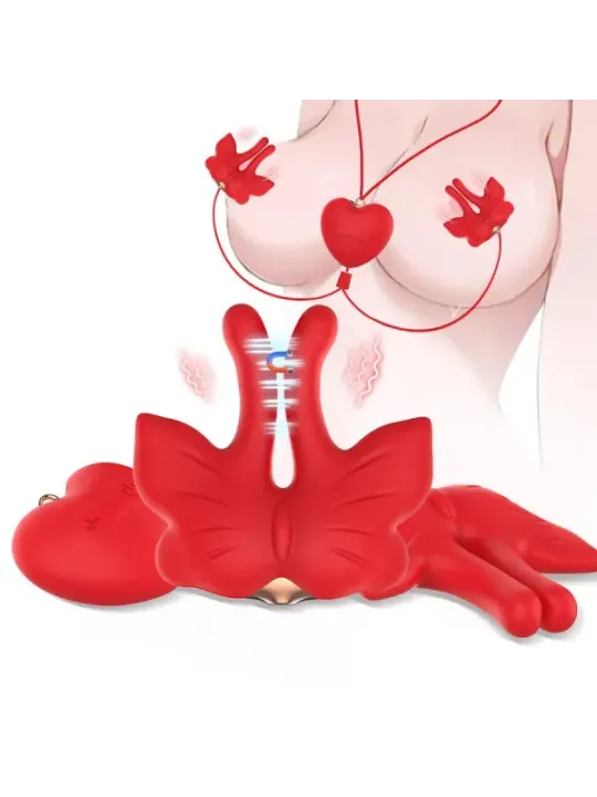 Armony - Morsetti Per Capezzoli Magnetici Con Vibrazione A Forma Di Farfalla Rossi - ARMONY STIMULATORS - Bondage | erosidea.com