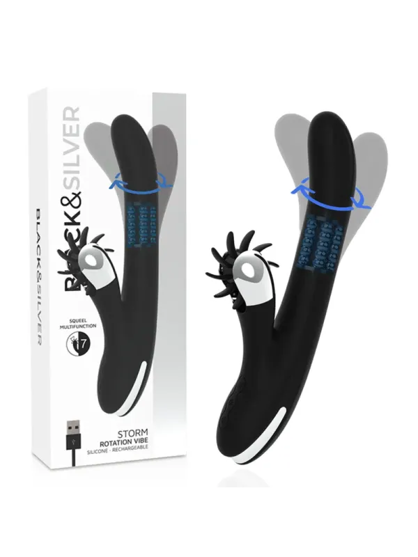 Black&Silver - Vibrazione Di Rotazione Di Bunny Storm - BLACK&SILVER - Vibratori Doppi | erosidea.com