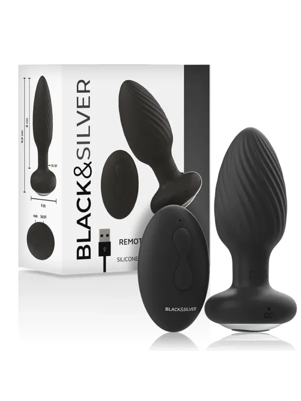 Black&Silver - Telecomando Rotatore Anale In Silicone Con Tappo Pozzetti - BLACK&SILVER - Vibratori | erosidea.com