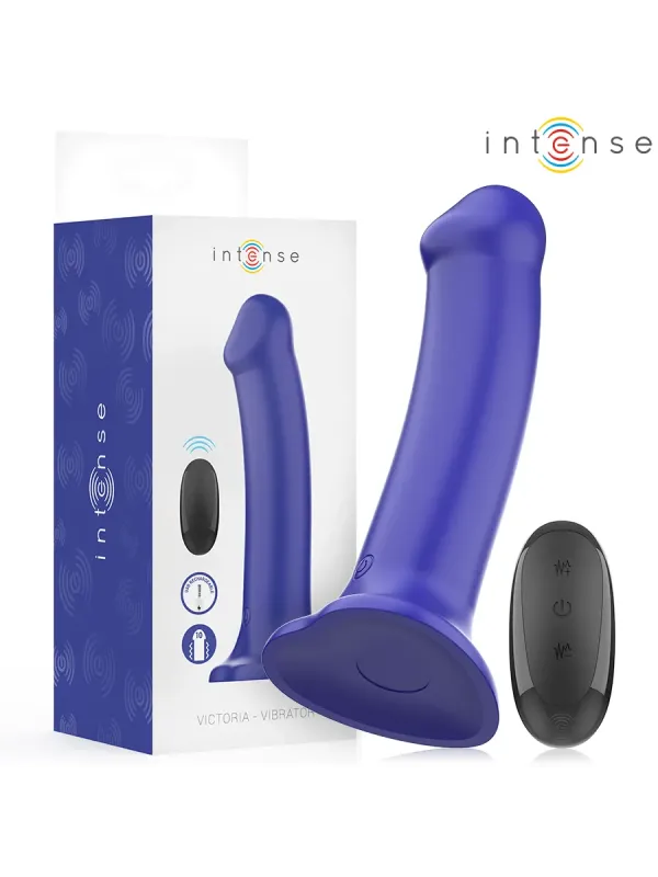 Intense - Vibratore Victoria Con Ventosa 10 Vibrazioni Blu Scuro Telecomando - INTENSE REMOTE CONTROL - Vibratori | erosidea.com