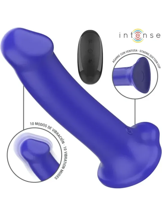 Intense - Vibratore Victoria Con Ventosa 10 Vibrazioni Blu Scuro Telecomando - INTENSE REMOTE CONTROL - Vibratori | erosidea.com