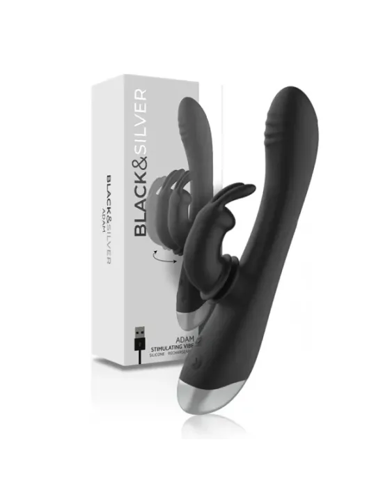 Black&Silver - Dj. Stimolatore Coniglio In Silicone Ricaricabile Adam Nero - BLACK&SILVER - Vibratori Rabbit | erosidea.com