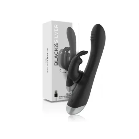 Black&Silver - Dj. Stimolatore Coniglio In Silicone Ricaricabile Adam Nero - BLACK&SILVER - Vibratori Rabbit | erosidea.com