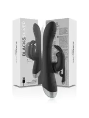 Black&Silver - Dj. Stimolatore Coniglio In Silicone Ricaricabile Adam Nero - BLACK&SILVER - Vibratori Rabbit | erosidea.com