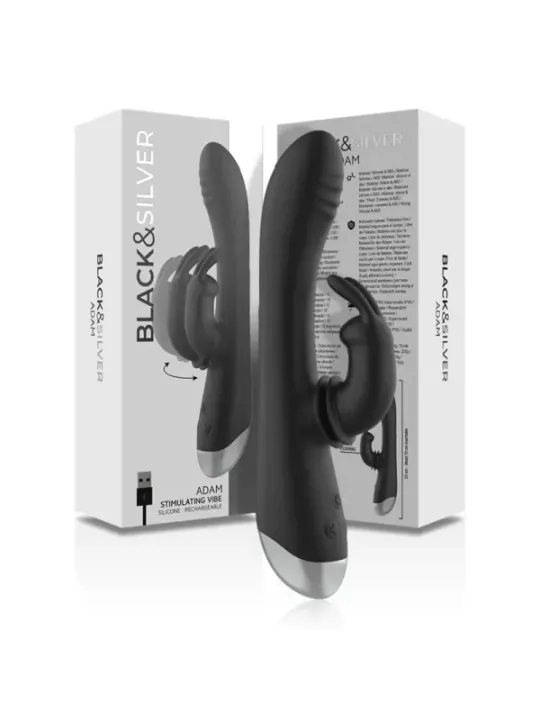 Black&Silver - Dj. Stimolatore Coniglio In Silicone Ricaricabile Adam Nero - BLACK&SILVER - Vibratori Rabbit | erosidea.com