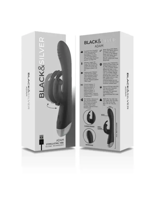 Black&Silver - Dj. Stimolatore Coniglio In Silicone Ricaricabile Adam Nero - BLACK&SILVER - Vibratori Rabbit | erosidea.com