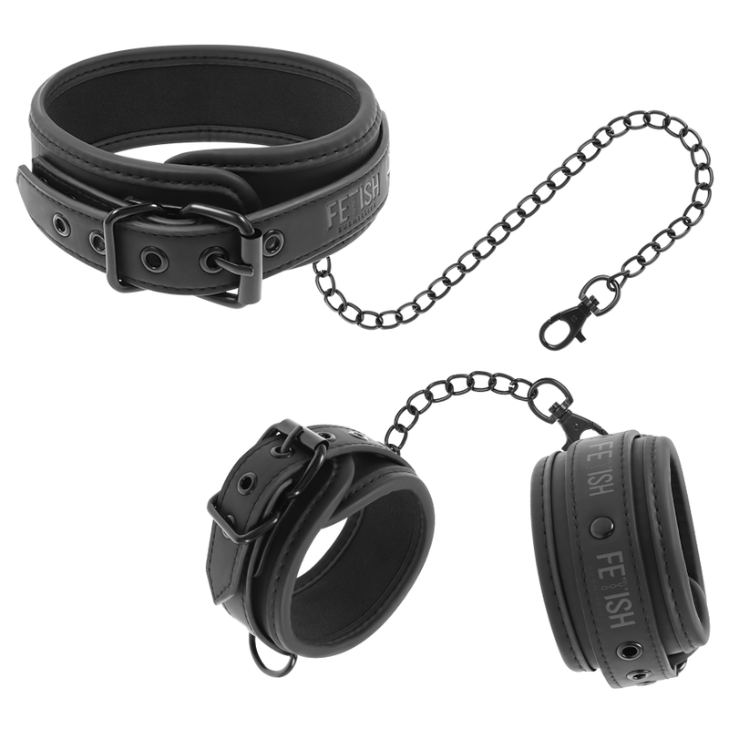 Fetish Submissive - Collana E Manette In Pelle Vegana Con Fodera In Neoprene - FETISH SUBMISSIVE BONDAGE - Manette e Polsini | erosidea.com
