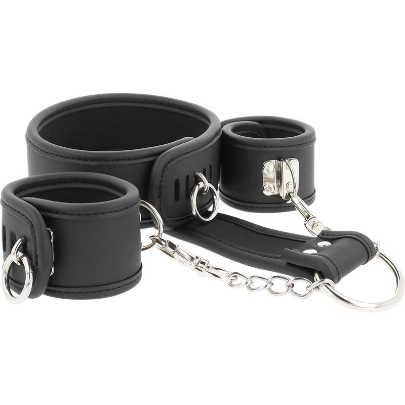 Fetish Submissive - Collana E Manette In Pelle Vegana E Fodera In Neoprene - FETISH SUBMISSIVE BONDAGE - Manette e Polsini | erosidea.com