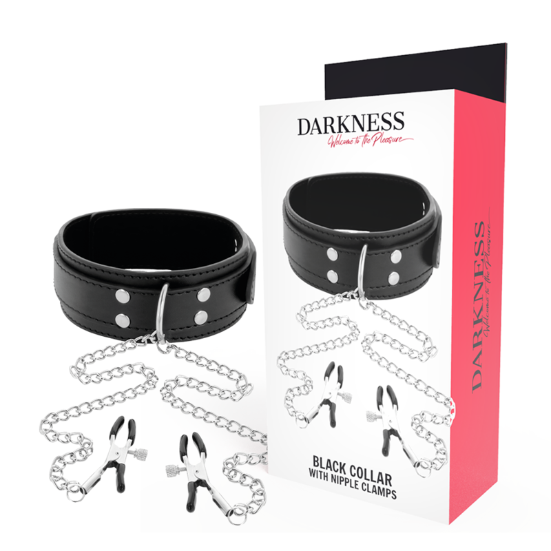 Darkness - Collare Con Morsetti Per Capezzoli Nero - DARKNESS BONDAGE - Pinzette Capezzoli | erosidea.com