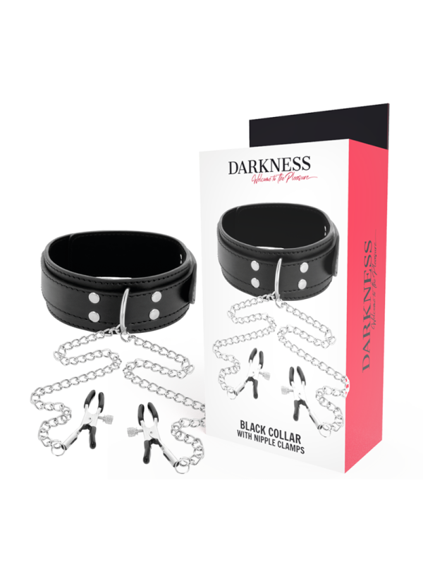 Darkness - Collare Con Morsetti Per Capezzoli Nero - DARKNESS BONDAGE - Pinzette Capezzoli | erosidea.com
