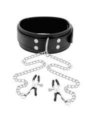 Darkness - Collare Con Morsetti Per Capezzoli Nero - DARKNESS BONDAGE - Pinzette Capezzoli | erosidea.com