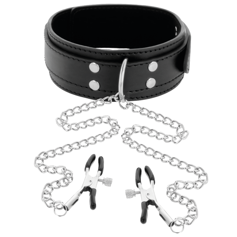 Darkness - Collare Con Morsetti Per Capezzoli Nero - DARKNESS BONDAGE - Pinzette Capezzoli | erosidea.com