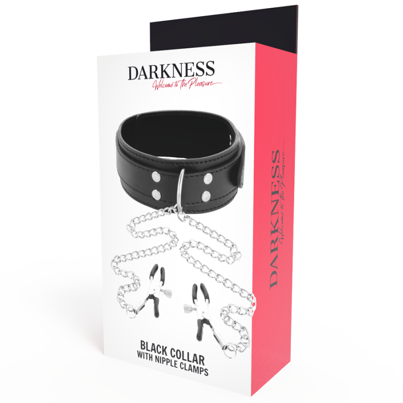 Darkness - Collare Con Morsetti Per Capezzoli Nero - DARKNESS BONDAGE - Pinzette Capezzoli | erosidea.com