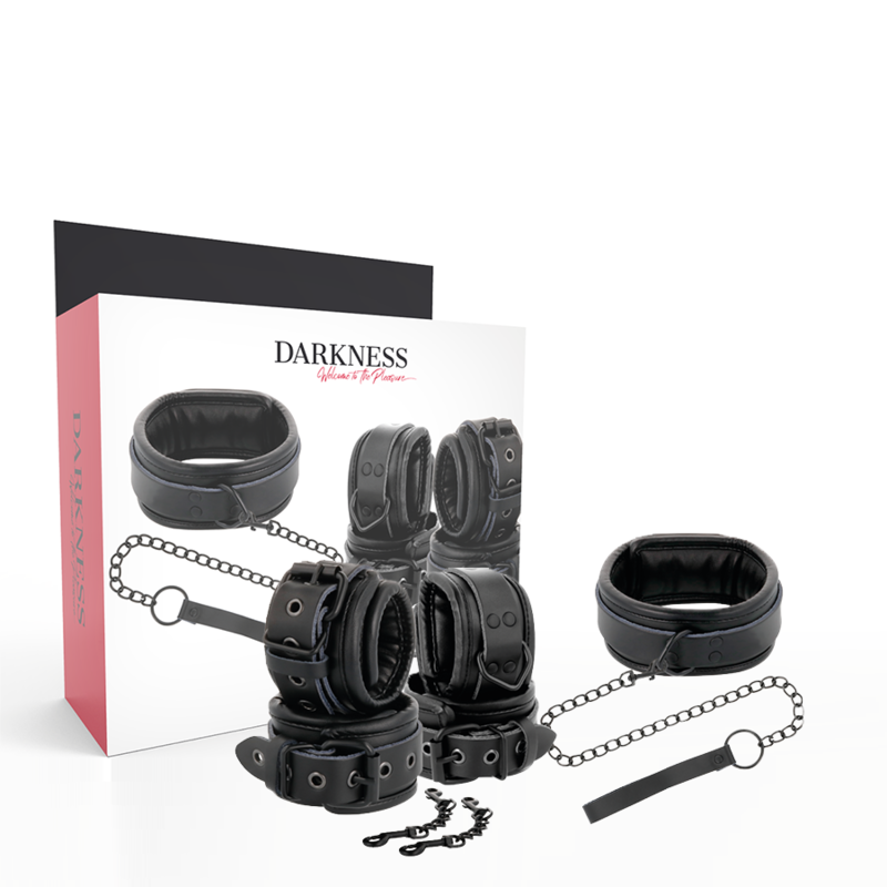 Darkness - Manette E Colletto In Pelle Nera - DARKNESS - Manette e Polsini | erosidea.com