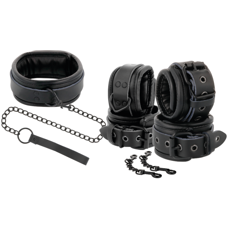 Darkness - Manette E Colletto In Pelle Nera - DARKNESS - Manette e Polsini | erosidea.com