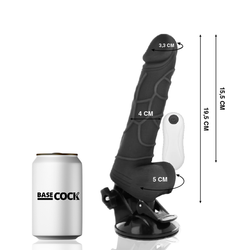 Vibratore Basecock Realistico Telecomando Nero Con Testicoli 195Cm - BASECOCK - Vibratori Realistici | erosidea.com