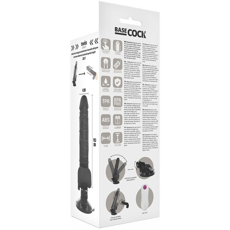 Vibratore Basecock Realistico Telecomando Nero Con Testicoli 195Cm - BASECOCK - Vibratori Realistici | erosidea.com