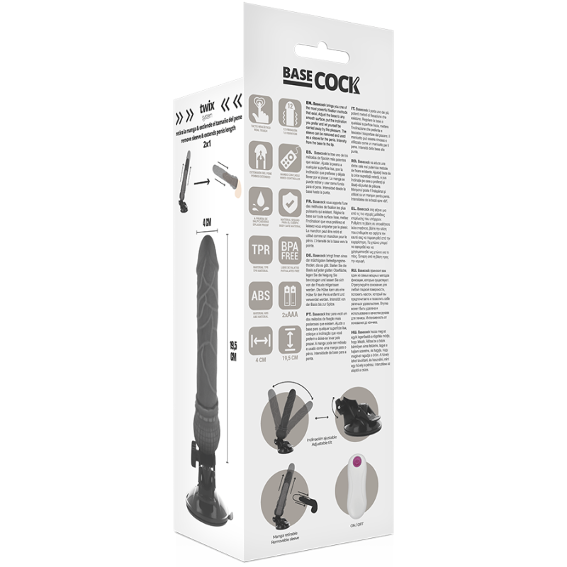 Vibratore Basecock Realistico Telecomando Nero 195Cm - BASECOCK - Vibratori Realistici | erosidea.com
