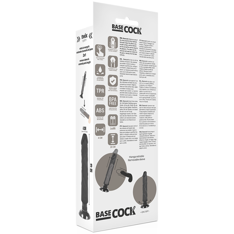 Vibratore Basecock Realistico 2-1 Nero 20 Cm - BASECOCK - Dildo Realistici | erosidea.com