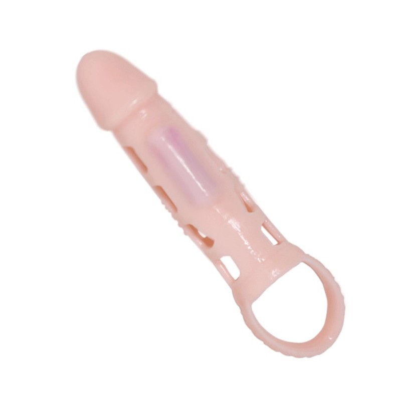 Copertura Estensore Prolunga Pene Con Vibrazione E Cinturino Naturale 13.5 Cm - BAILE FOR HIM - Guaine e Prolunghe | erosidea.com