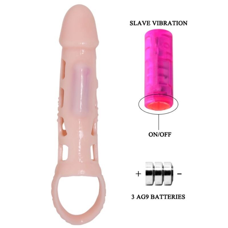 Copertura Estensore Prolunga Pene Con Vibrazione E Cinturino Naturale 13.5 Cm - BAILE FOR HIM - Guaine e Prolunghe | erosidea.com