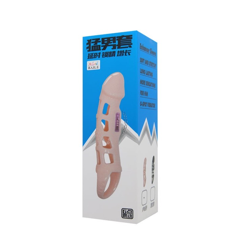 Copertura Estensore Prolunga Pene Con Vibrazione E Cinturino Naturale 13.5 Cm - BAILE FOR HIM - Guaine e Prolunghe | erosidea.com