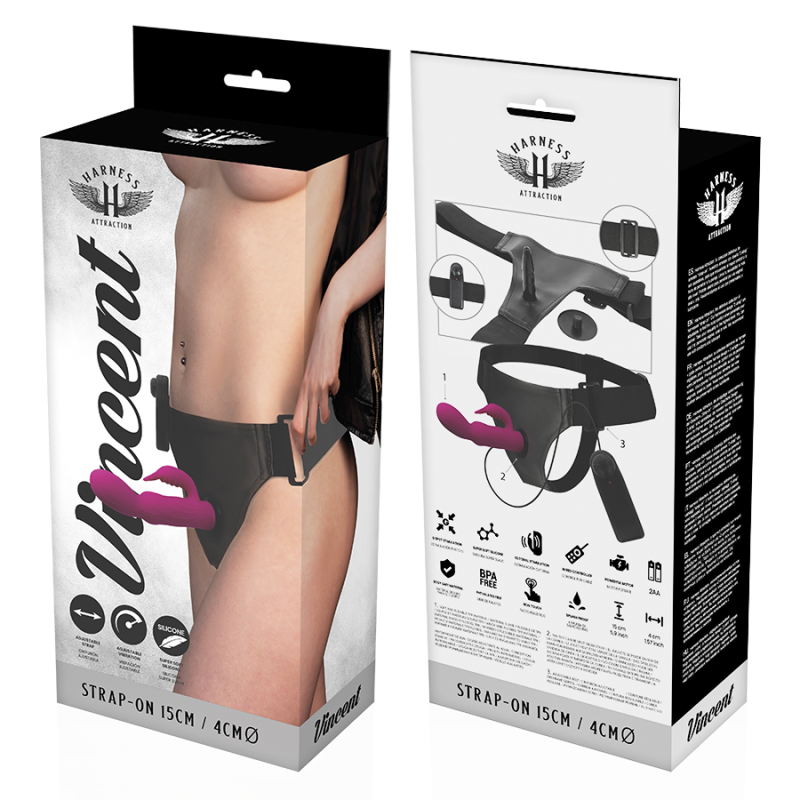Vibratore Harness Attraction Rnes Rabbit Vincent 15 X 4Cm - HARNESS ATTRACTION - Vibratori Rabbit | erosidea.com