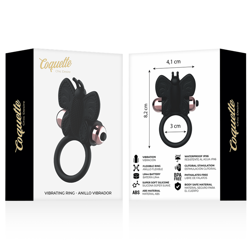 Vibratore Coquette Toys Anello Pene Farfalla Con Nero/Oro - COQUETTE TOYS - Vibratori | erosidea.com