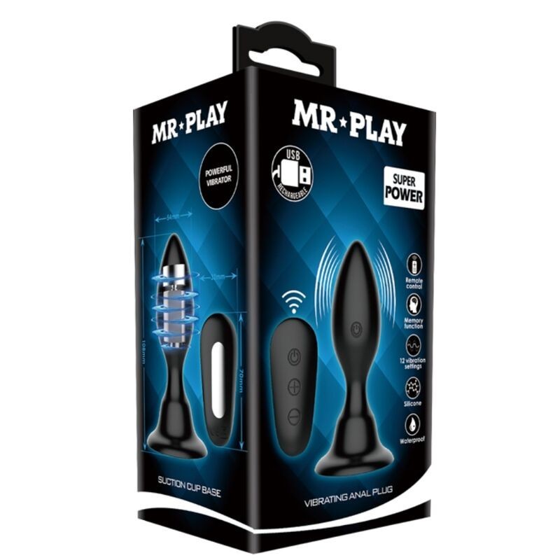 Mr Play - Plug Anale Nero Con Telecomando E Vibrazione - MR PLAY - Plug e Catene Anali | erosidea.com