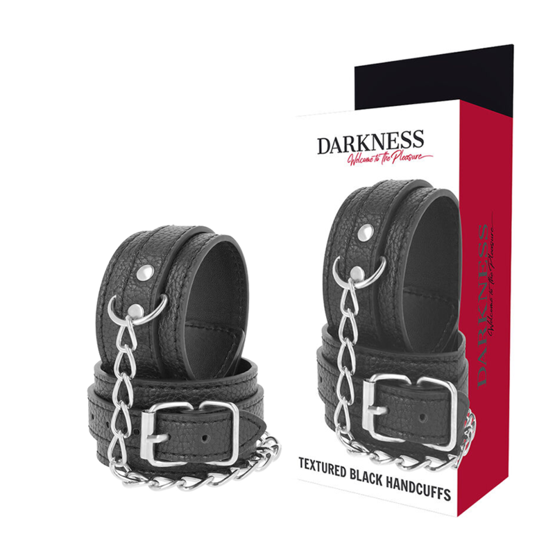 Darkness - Manette In Pelle Strutturata Nera - DARKNESS BONDAGE - Manette e Polsini | erosidea.com