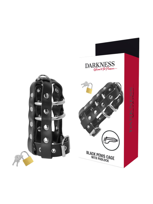 Darkness - Gabbia Di Castit In Pelle Con Serratura - DARKNESS BONDAGE - Costrittivi | erosidea.com