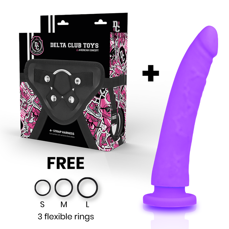 Delta Club - Toys Arnes + Dong Silicone Viola 20 X 4 Cm - DELTACLUB - Strap-on e Imbracature | erosidea.com