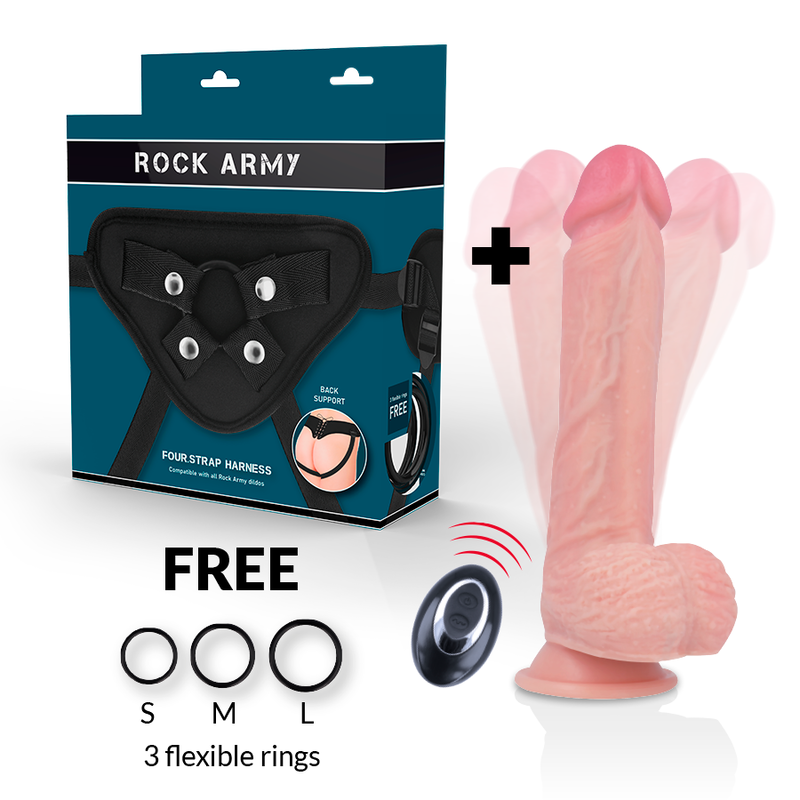 Vibratore Rockarmy Imbracatura + In Silicone Liquido Telecomando Apache Premium 22Cm - ROCK ARMY - Strap-on e Imbracature | erosidea.com